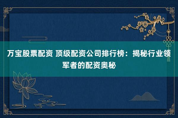 万宝股票配资 顶级配资公司排行榜：揭秘行业领军者的配资奥秘